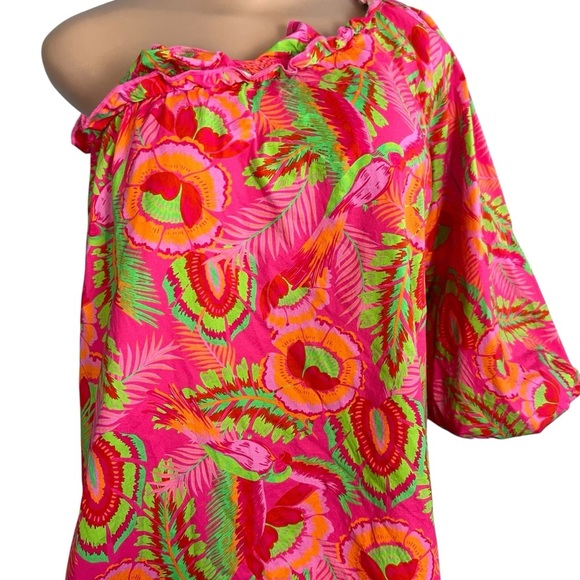 Show Me Your MuMu High Volume Mini Dress Tropical Pink Print - Picture 4 of 11